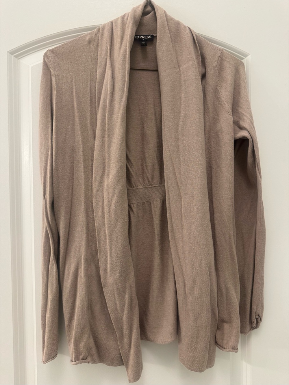 Express Draped Open-Front Cardigan in Taupe